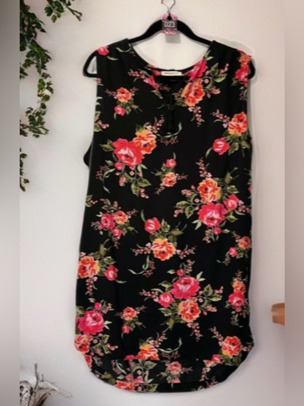 Beach Lunch Lounge Black Sleeveless Floral Shift Dress - XL